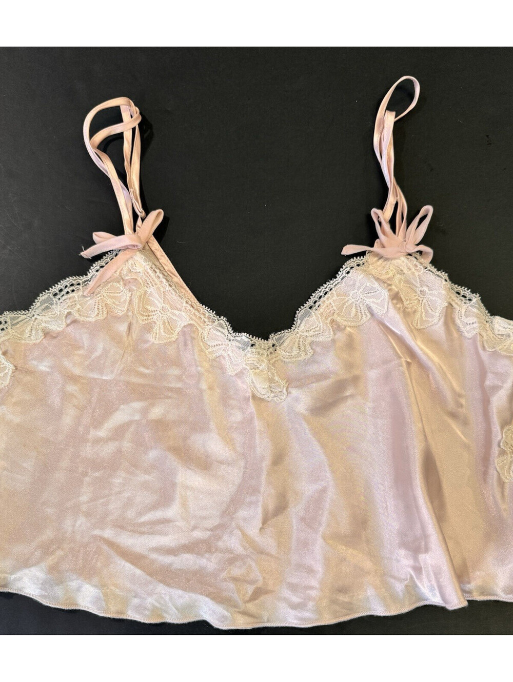 Beverly & Beck Babydoll Pink Satin Crop Y2K Cami Womens M Lace Trim Romantic
